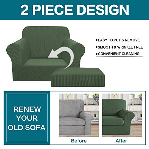 Turquoize 2 Piece Chair Covers Chair Slipcovers for Living Room Armchair Sofa Covers Chair Couch Cover with Arms Washable Furniture Protector for Chairs Feature Thick Fabric (Chair, Bronze Green) - Image 4