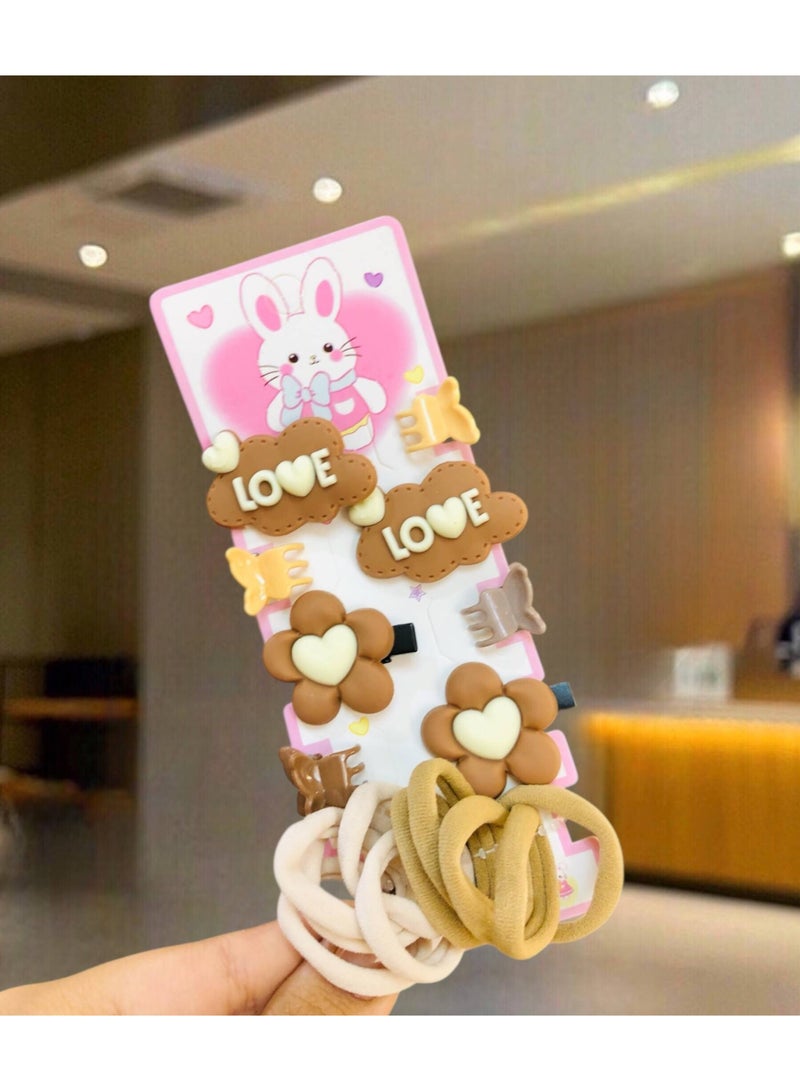 طقم إكسسوارات شعر يضم مشابك شعر و ربطات شعر مطاطية - Image 2