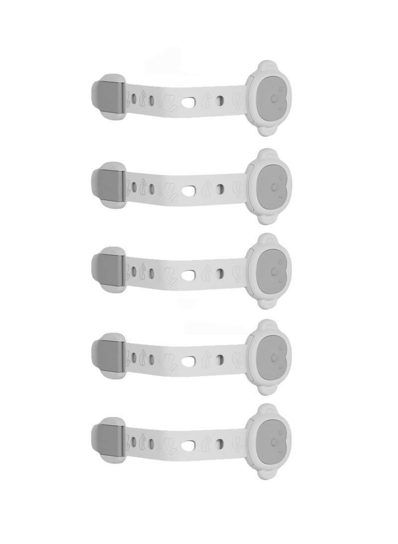 مجموعة من 5 أقفال طويلة وناعمة متعددة الوظائف وقفل درج مضاد للقرص للأطفال وقفل أمان للأطفال سهل التركيب (طراز القرد الأبيض) - Image 1