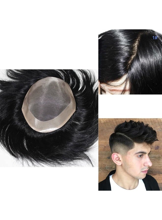 Lumeng Wigs Mens Hair Replacement System Mono Lace With Npu Reinforce Lace Systems Size 6x8 Inch 6 Inch Length Color 1# … - Image 1