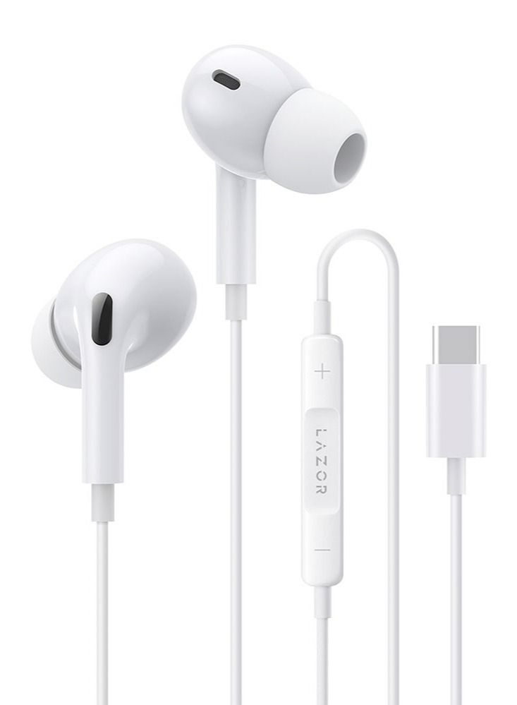 Lazor Mystic Plus Wired In-Ear Earphone with Stereo Sound Driver Type C Audio EA162 White - Image 1