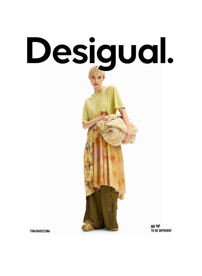 DESIGUAL oversized Solid Color Print Patch Round Neck Short Sleeve Dress - Image 4