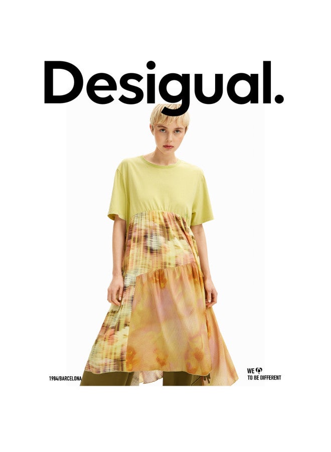 DESIGUAL oversized Solid Color Print Patch Round Neck Short Sleeve Dress - Image 2