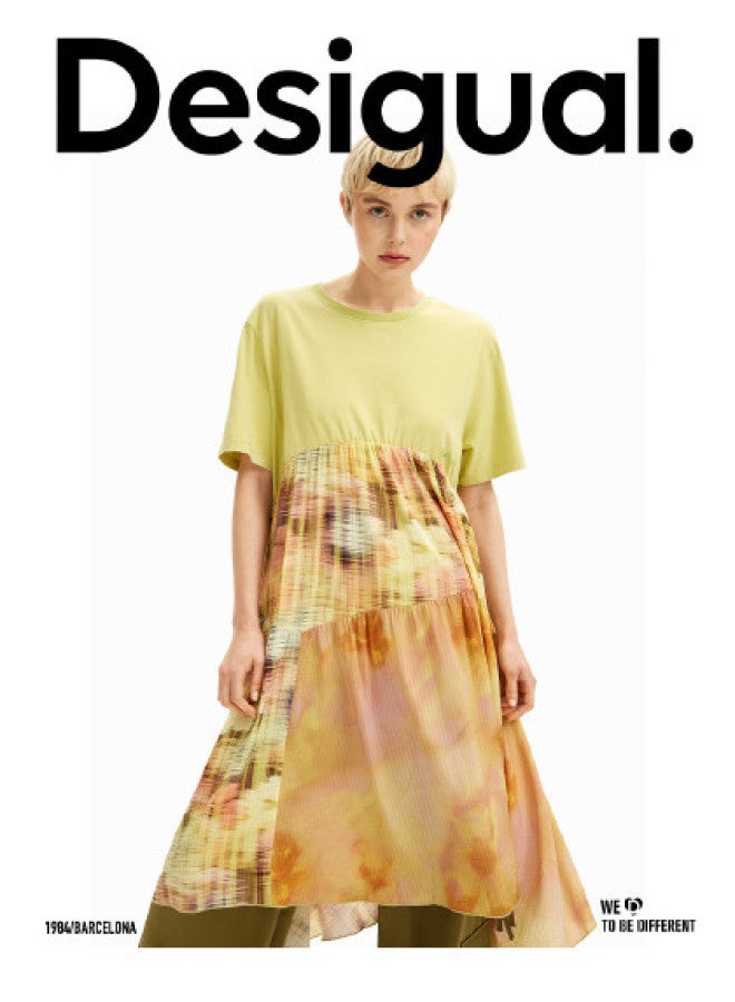 DESIGUAL oversized Solid Color Print Patch Round Neck Short Sleeve Dress - Image 1