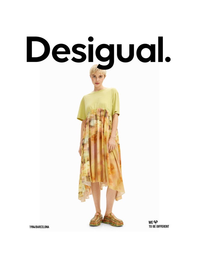 DESIGUAL oversized Solid Color Print Patch Round Neck Short Sleeve Dress - Image 3