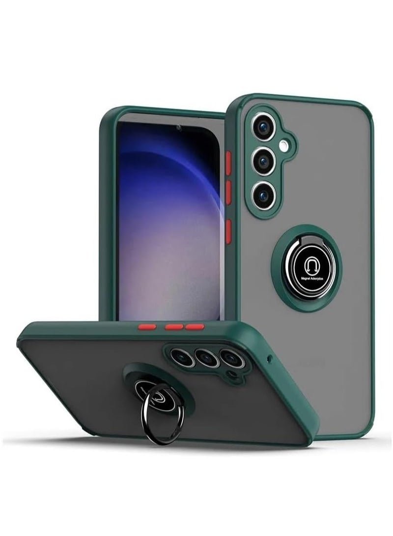 BORTONY Samsung Galaxy A25 Case Cover Metal Ring Holder Grip Kickstand Car Magnetic Mount Case Cover Shockproof Matte Finish Hard Back Bumper Case for Samsung Galaxy A25 - Image 1