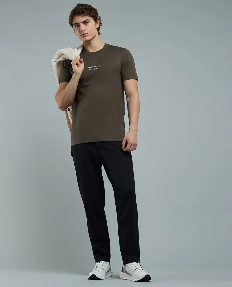 أر أند بي Typography Print T-Shirt with Crew Neck and Short Sleeves