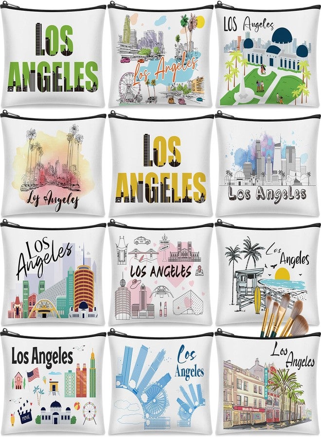 Reginary 12 Pcs Los Angeles Souvenirs Canvas Cosmetic Bag Watercolor Los Angeles City Souvenir Gift Women Travel Gifts Grocery Christmas Party Favors - Image 1