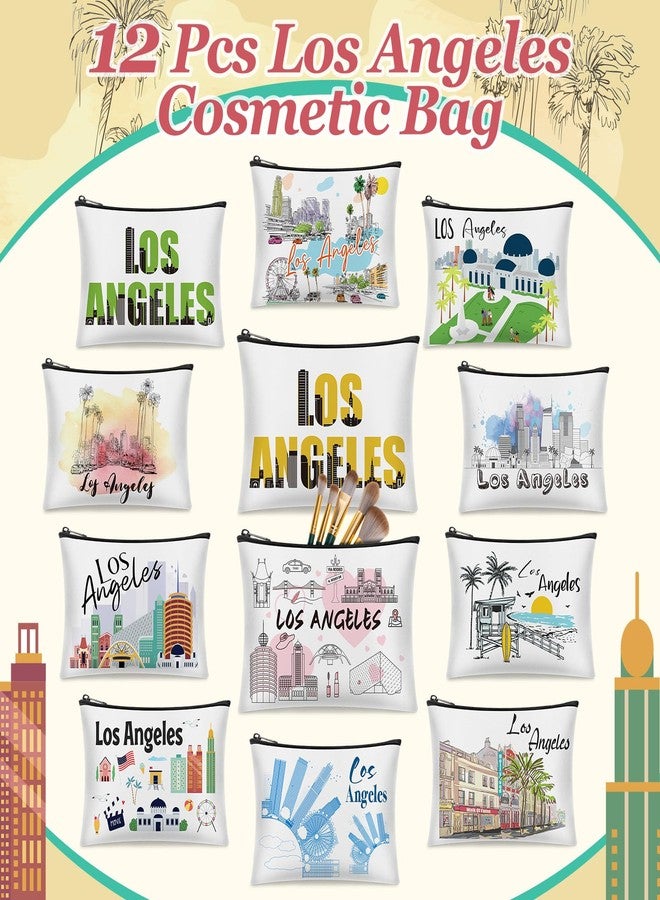 Reginary 12 Pcs Los Angeles Souvenirs Canvas Cosmetic Bag Watercolor Los Angeles City Souvenir Gift Women Travel Gifts Grocery Christmas Party Favors - Image 4
