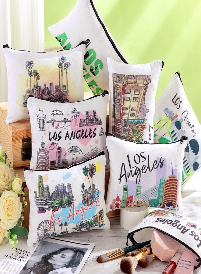 Reginary 12 Pcs Los Angeles Souvenirs Canvas Cosmetic Bag Watercolor Los Angeles City Souvenir Gift Women Travel Gifts Grocery Christmas Party Favors - Image 2