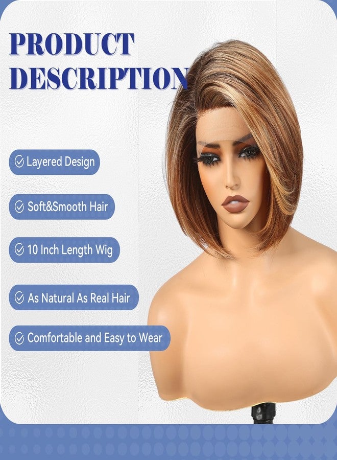 HAIRCUBE Chestnut Brown Synthetic Lace Front Wig, 10 Inch Layered Glueless Bob Wig, Natural Density Hairline Wigs for Women Daily Use - Image 3