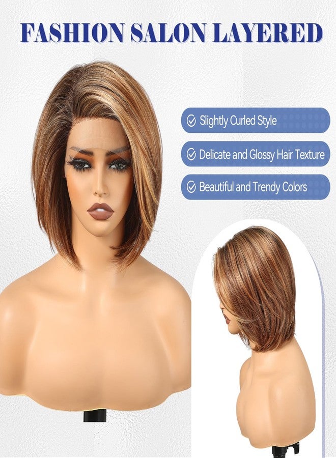 HAIRCUBE Chestnut Brown Synthetic Lace Front Wig, 10 Inch Layered Glueless Bob Wig, Natural Density Hairline Wigs for Women Daily Use - Image 5