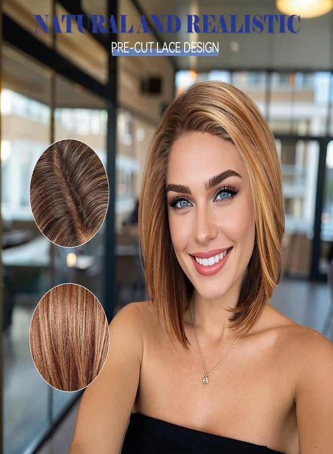 HAIRCUBE Chestnut Brown Synthetic Lace Front Wig, 10 Inch Layered Glueless Bob Wig, Natural Density Hairline Wigs for Women Daily Use - Image 4