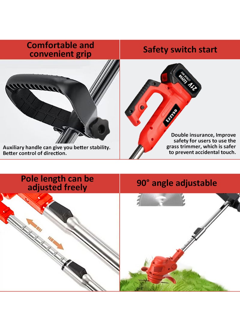 EzzySo 21V Cordless Grass Trimmer with 2pcs Battery, Fast Charger and 3 Types Cutting Blade, Portable Electric Lawn Trimmer for Garden Yard Lawn Pruning and cut materials  - Image 3
