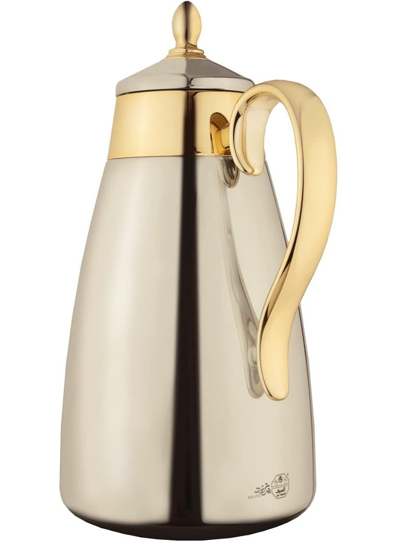 السيف  ترمس ضيافة شهد 1.3 لتر، هيكل ستانلس ستيل، عزل داخلي زجاجي – كروم × ذهبي - Image 2