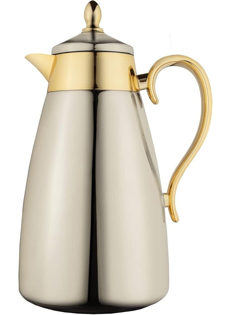 السيف  ترمس ضيافة شهد 1.3 لتر، هيكل ستانلس ستيل، عزل داخلي زجاجي – كروم × ذهبي - Image 1
