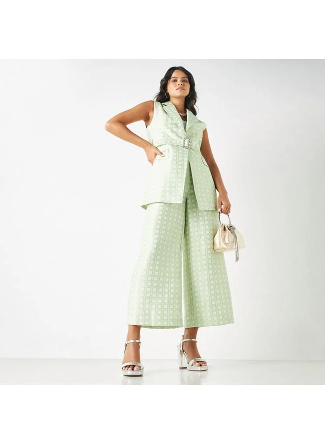 Iconic Iconic Textured Wide Leg Pants with Button Closure and Pockets