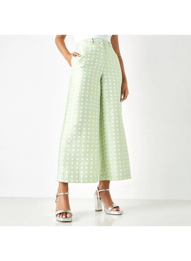 Iconic Iconic Textured Wide Leg Pants with Button Closure and Pockets