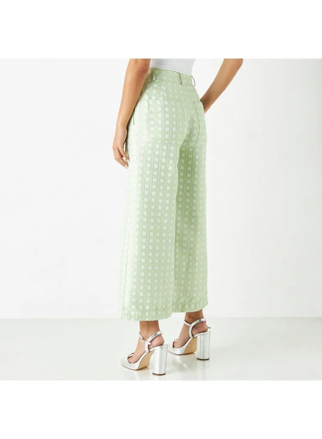 Iconic Iconic Textured Wide Leg Pants with Button Closure and Pockets