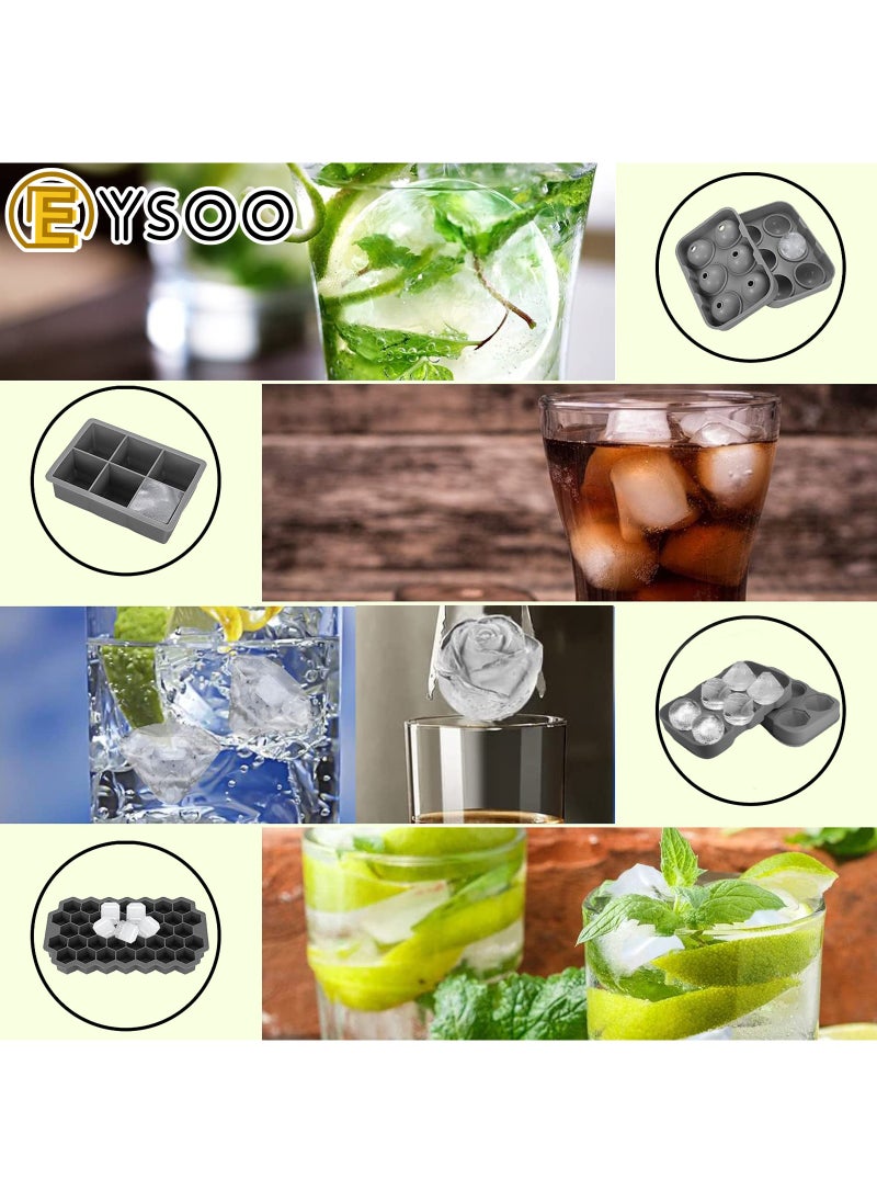 EYSOO EYSOO Ice Cube Trays Set of 4 Silicone Ice Trays with Lid Easy-release Ice Cube Molds for Freezer - Rose, Diamond, Sphere, Square and Hexagon Shapes BPA Free Silicone Ice Molds  - Image 3
