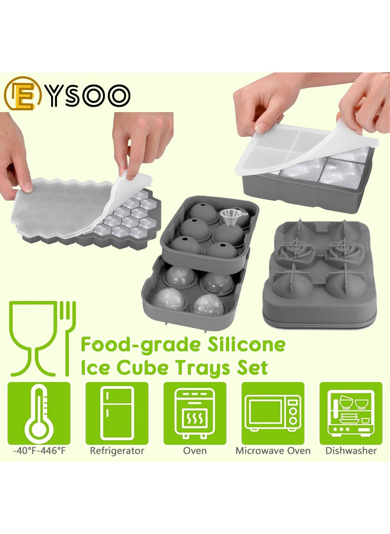 EYSOO EYSOO Ice Cube Trays Set of 4 Silicone Ice Trays with Lid Easy-release Ice Cube Molds for Freezer - Rose, Diamond, Sphere, Square and Hexagon Shapes BPA Free Silicone Ice Molds  - Image 5