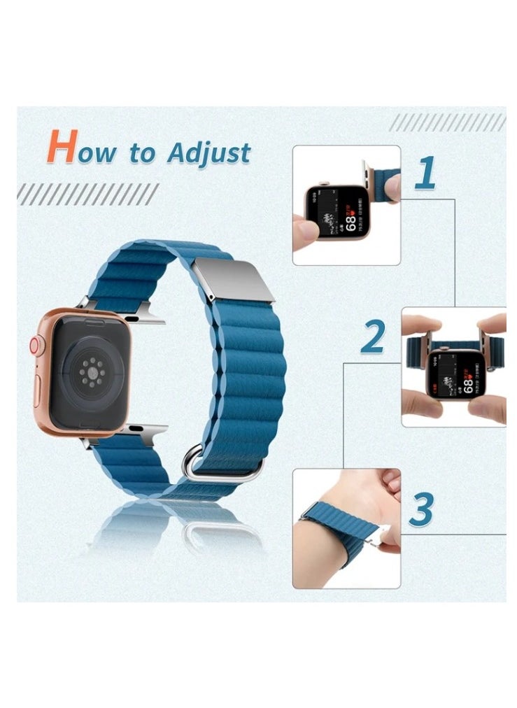 Generic Magnetic strap For iWatch 38mm 40mm 41mm Leather Metal stainless steel wrist band For iWatch Purple  - Image 3