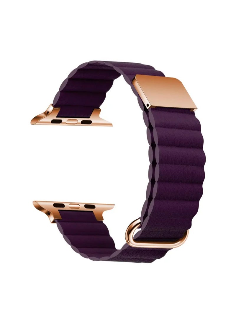 Generic Magnetic strap For iWatch 38mm 40mm 41mm Leather Metal stainless steel wrist band For iWatch Purple  - Image 1