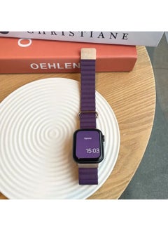 Generic Magnetic strap For iWatch 38mm 40mm 41mm Leather Metal stainless steel wrist band For iWatch Purple  - Image 2