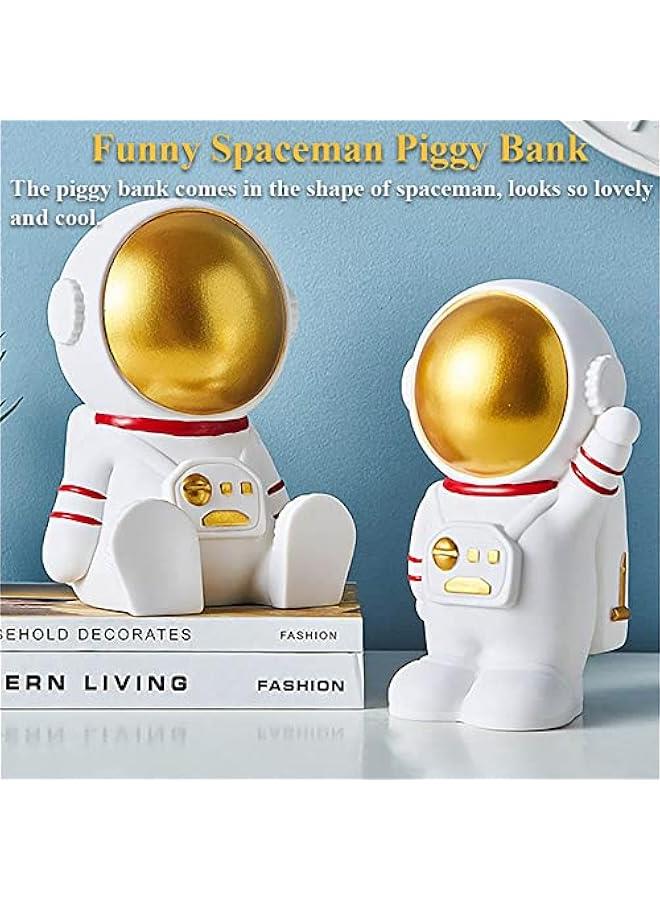 Space Man gy Bank, Creative Vinyl Astronaut Money Bank Backpack Astronaut Money Box Sitting Space Man Coin Bank Aerospace Astronaut Decorative Oranment (Gold) - Image 2