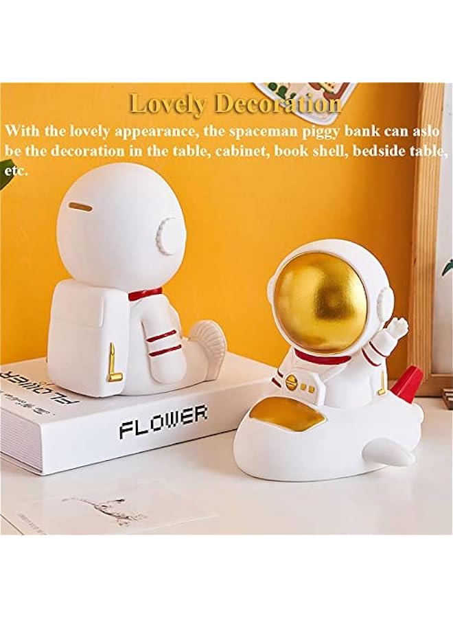 Space Man gy Bank, Creative Vinyl Astronaut Money Bank Backpack Astronaut Money Box Sitting Space Man Coin Bank Aerospace Astronaut Decorative Oranment (Gold) - Image 4