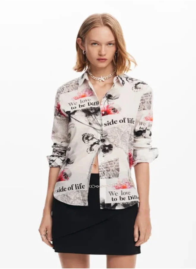 DESIGUAL Floral text shirt