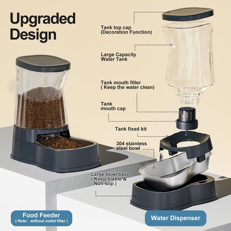 Gardner Pet Automatic Dog Water Dispenser Gravity Stainless Steel Waterer & Food Feeder Set, 100% BPA Free Large Capacity Feeding Bowls for Medium & Large-Sized Dogs Cats Other Pets -(1 Gallon x2) - Image 3