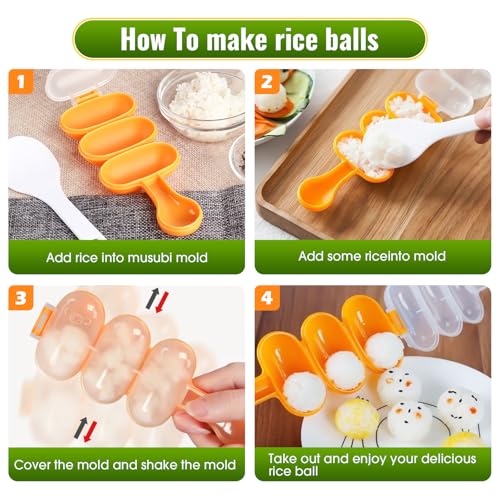 Upoomart Rice Ball Maker Mold & Sushi Maker Rice Ball Mold with 2 Riceball Shaker and 2 Rice Paddle - Easy to Use Rice Ball Mold Shaker for Perfect Onigiri and Sushi - Fun Kitchen Tool - Image 3