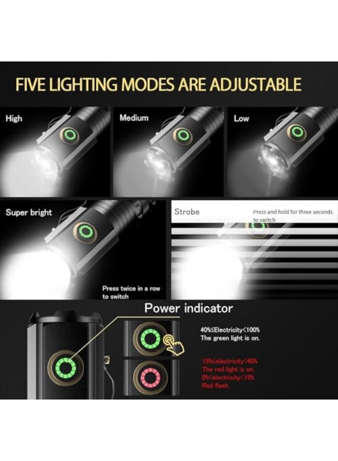 LED Torch Light, Rechargeable Torch Water Resistant with 5 Modes, Handheld Flashlight 5000 High Lumens, Compact Pocket Clip Torchs for Outdoor Activity, Emergency, Camping, Hiking - Image 3