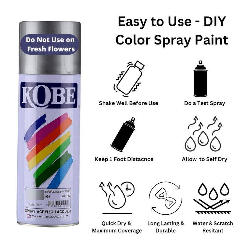 Oasis Kobe Acrylic Spray Paint – Fast Dry Multipurpose Spray For Metal, Wood, Walls, Automobiles, Art & Craft, DIY Projects – 400ML (Bright Silver) - Image 4