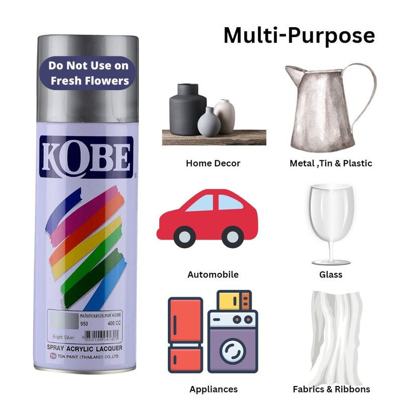 Oasis Kobe Acrylic Spray Paint – Fast Dry Multipurpose Spray For Metal, Wood, Walls, Automobiles, Art & Craft, DIY Projects – 400ML (Bright Silver) - Image 3