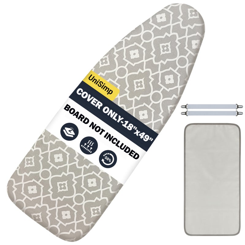 UniSimp Ironing Board Cover and Pad 18"x49" Extra Thick Natural Cotton, Scorch and Stain Resistant Iron Board Cover, Wide Ironing Board Cover with Fasteners Heavy Duty Heatproof Elastic Edge Geometric - Image 1