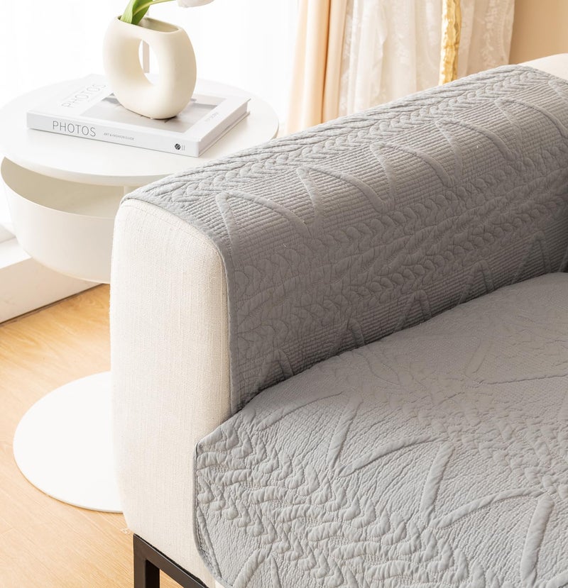 House of Quirk Sofa Covers Cotton Quilted Fabric 1/2/3/4 Seater Sofa Cover Corner Sofas Slipcovers Anti-Slip Stretch Seat Pad from Pets Replacement Protector (2 pc Armrest Grey, 50x70cm) - Image 2