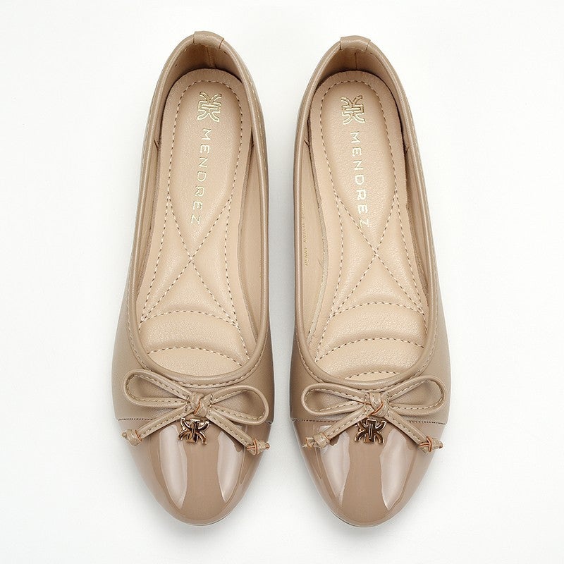 Women's Flat Ballerina Shoes with Bow Patent Leather Round Toe - Image 2