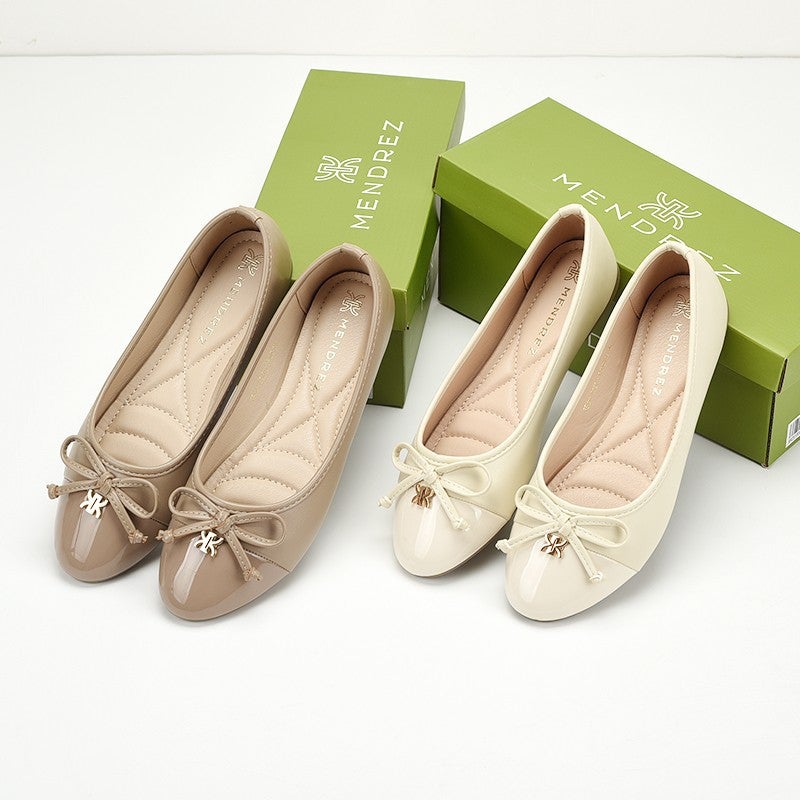 Women's Flat Ballerina Shoes with Bow Patent Leather Round Toe - Image 1