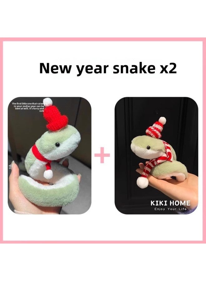 2025 Year Of The Snake Mascot Doll Cyber Celebrant Plush Toy Snake Doll Wrap Cute Doll Pendant-Color: Little Green Snake_2+red Scarf_1+red Hat_1+striped Scarf_1+striped Hat_1 (in Stock, Shipped In Seconds, Rise  - Image 1