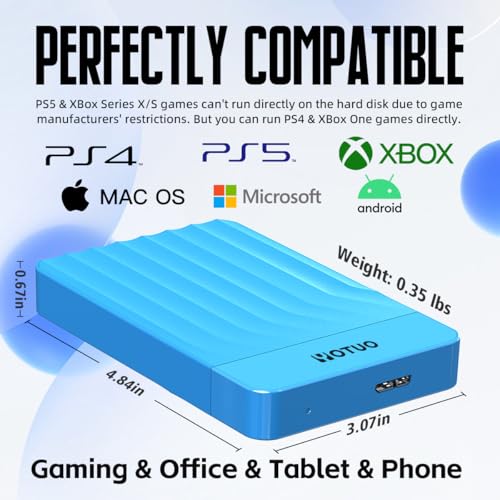 YOTUO Portable External Hard Drive Storage Expansion Mobile HDD USB 3.0 for PC, Mac, Desktop, Laptop, PS4, PS5, Xbox One X/S, Xbox 360, Xbox Series X/S, Office & Game (Blue, 500GB) - Image 3
