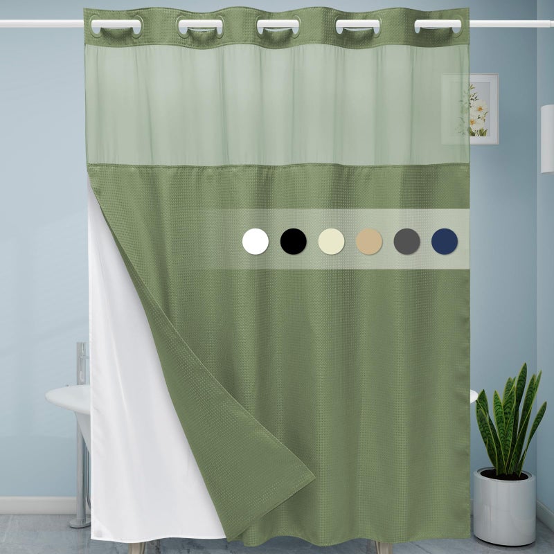 EUTXL ستارة دش فندق Eutxl Green Hotel - 230gsm وافل ثقيلة الستائر دش النسيج السميك للحمام 71W × 74H - Image 1