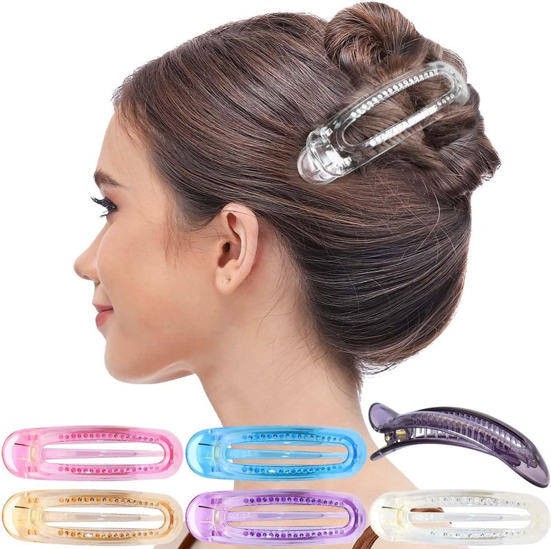 RC ROCHE 6 Pcs Flat Claw Hair Clips for Women Alligator French Barrette Long Thick Hair Duckbill Curved No Slip Grip Lay Flat Side Slide Firm Classic Styling Medium Transparent Multicolor