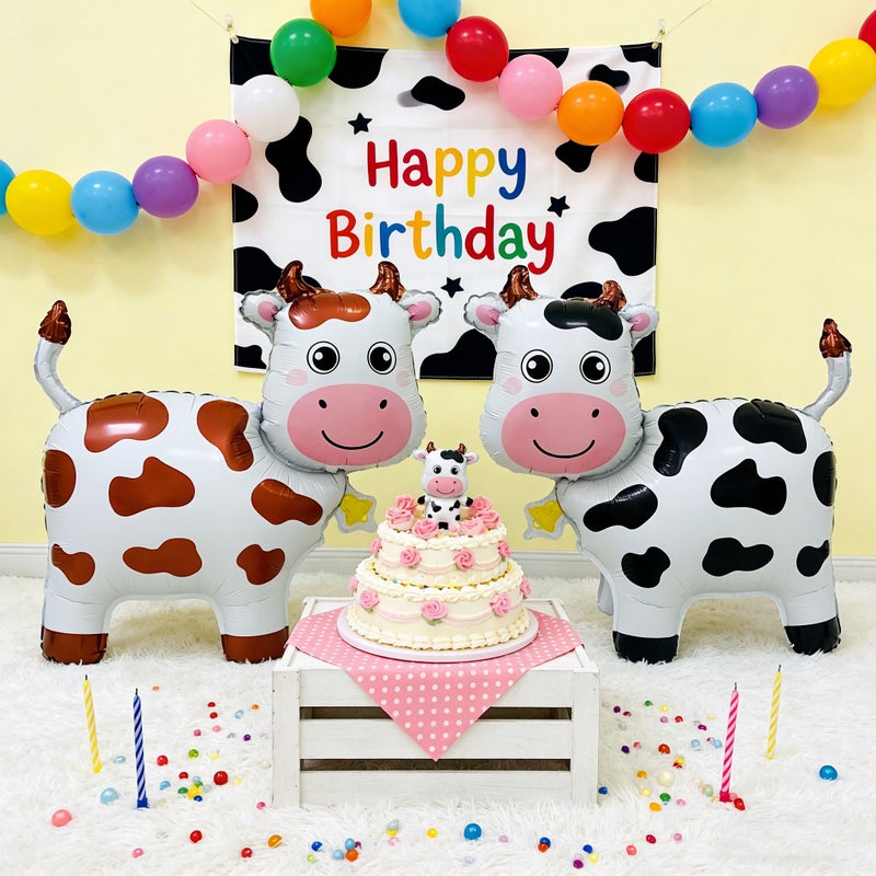 2Pcs Brown Three Dimensional Standing Cartoon Cow Balloons Birthday Party Decorations For Indoor Outdoor Gatherings Cartoon Animal Themed Decor - Image 1