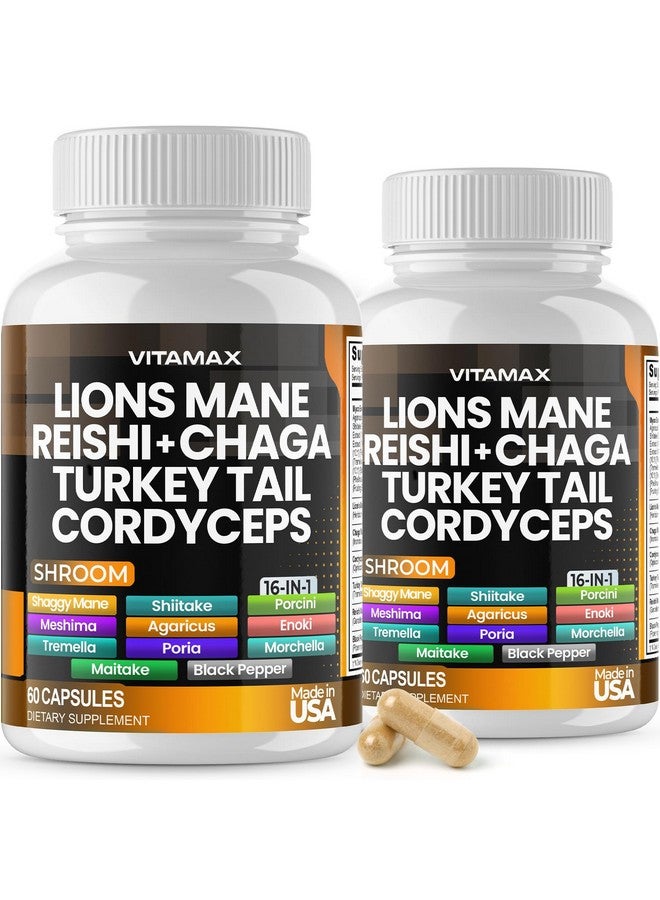 Vitamax فطر ليوينز مان، ذيل الديك الرومي، تشاجا وريشي، كورديسيبس شيتاكي، إلم الأبيض، بوق الملك، نيميكو، محار، بورشيني، تركيز وطاقة - صنع في الولايات المتحدة - Image 1