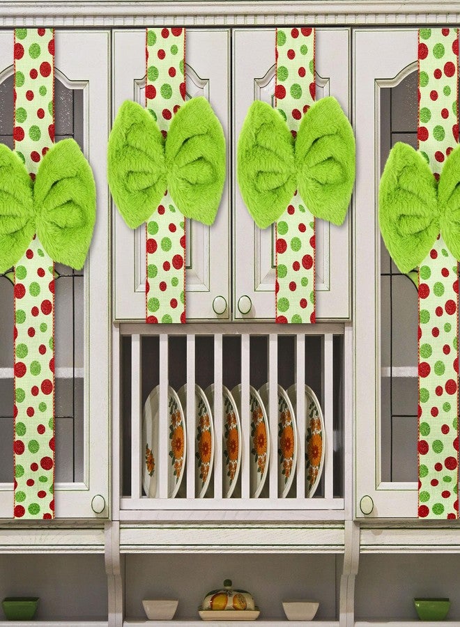 Canlierr 8 Set Christmas Cabinet Bows Green Furry Christmas Cabinet Ribbons Hanging Decoration Fur Xmas Door Bows for Home Kitchen Xmas Holiday Party Supplies - Image 3