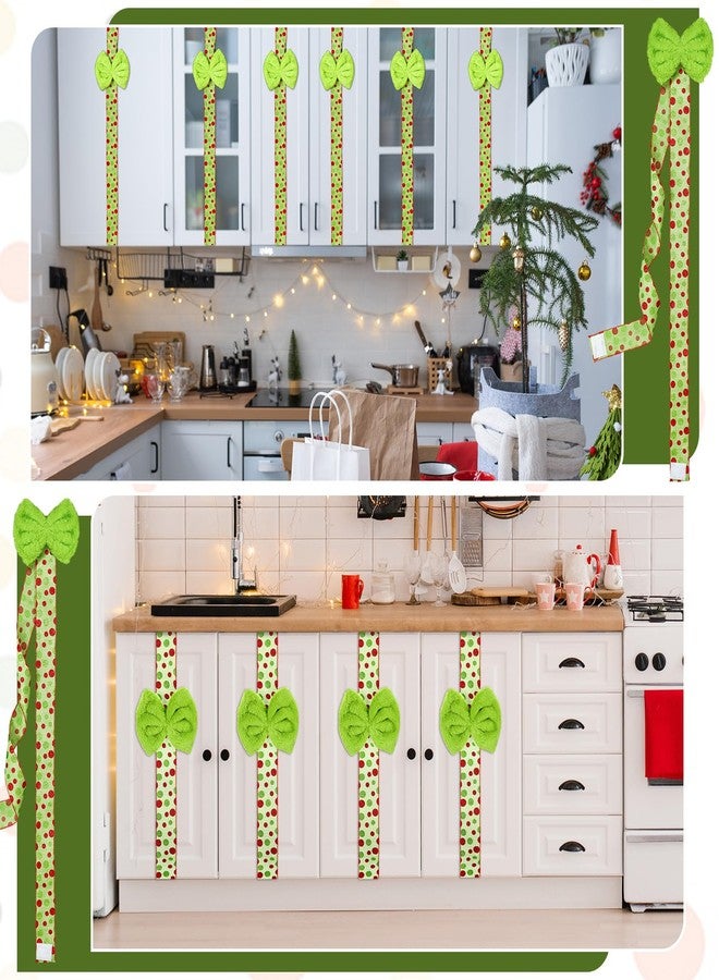 Canlierr 8 Set Christmas Cabinet Bows Green Furry Christmas Cabinet Ribbons Hanging Decoration Fur Xmas Door Bows for Home Kitchen Xmas Holiday Party Supplies - Image 5