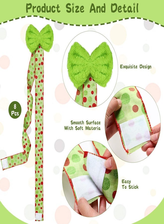 Canlierr 8 Set Christmas Cabinet Bows Green Furry Christmas Cabinet Ribbons Hanging Decoration Fur Xmas Door Bows for Home Kitchen Xmas Holiday Party Supplies - Image 4
