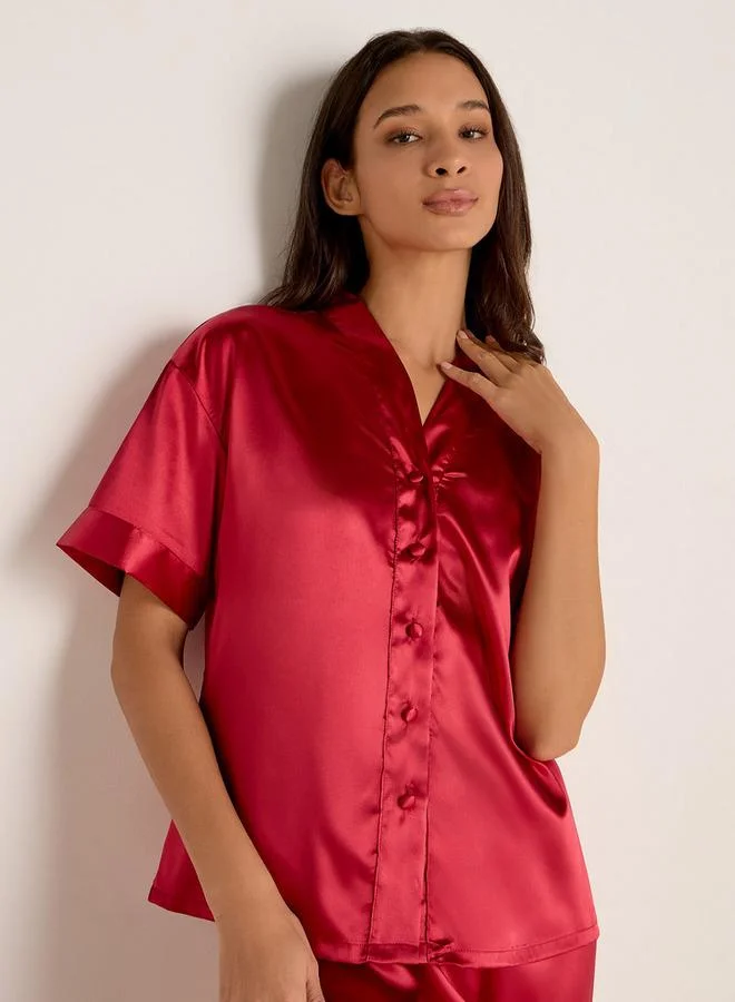 سبلاش فيڤ طقم بيجامة نسائي برقبة على شكل حرف  وأكمام قصيرة وخصر مطاطي